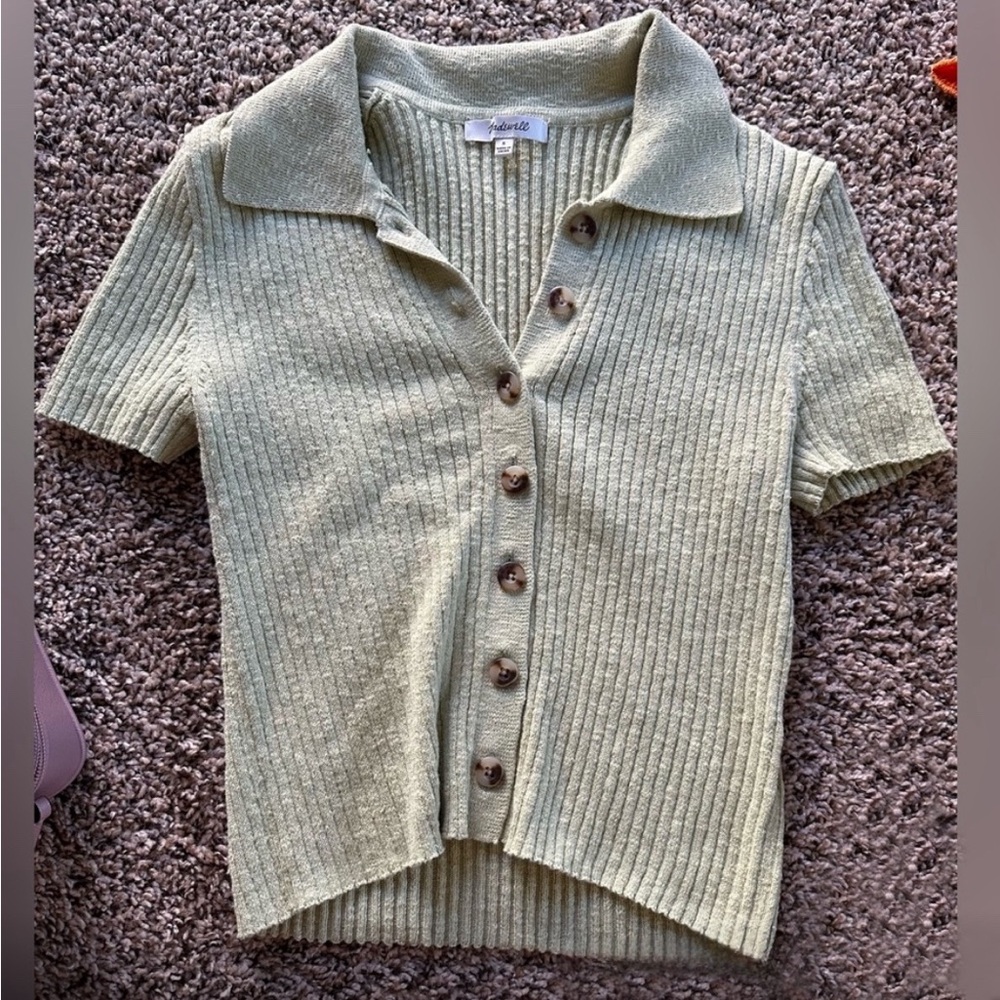 Madewell Light Green Ribbed Short Sleeve Top